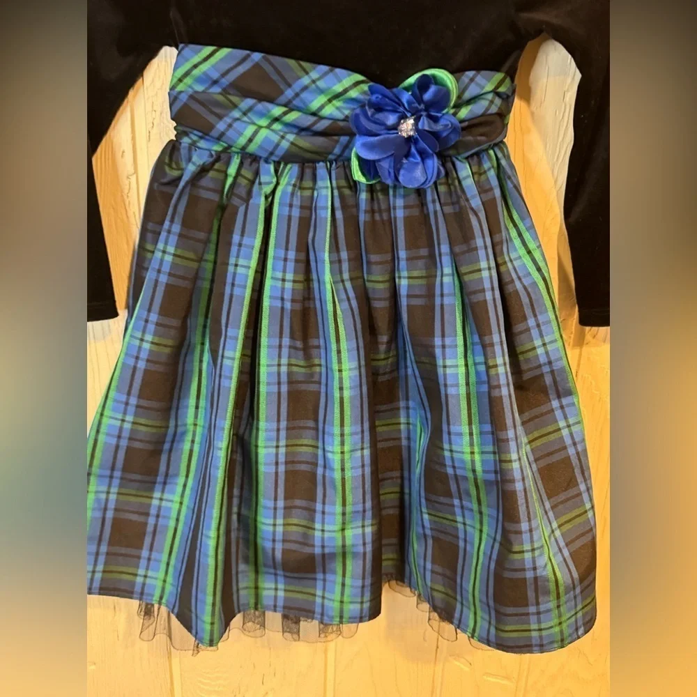 Youngland Girls Blue and Black Plaid Dress